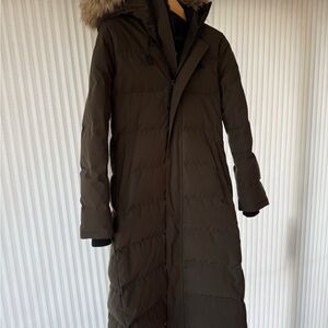 TNA Powder Parka Dark Green Long Puffer Coat with Fur Hood